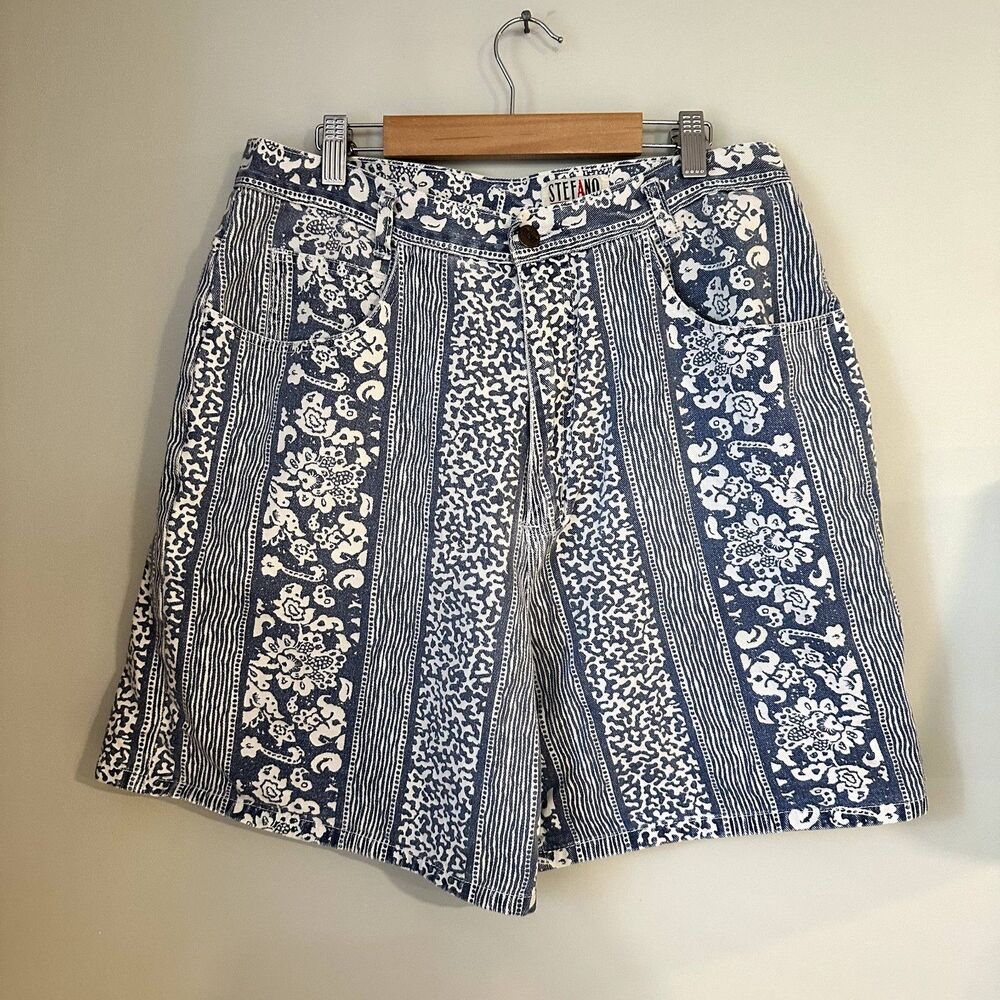 Vintage Stefano International Patterned Denim Mom Shorts